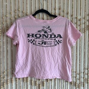 Honda Racing Women’s Pink Black Short Sleeve Semi Crop Lounge T Shirt Top XL